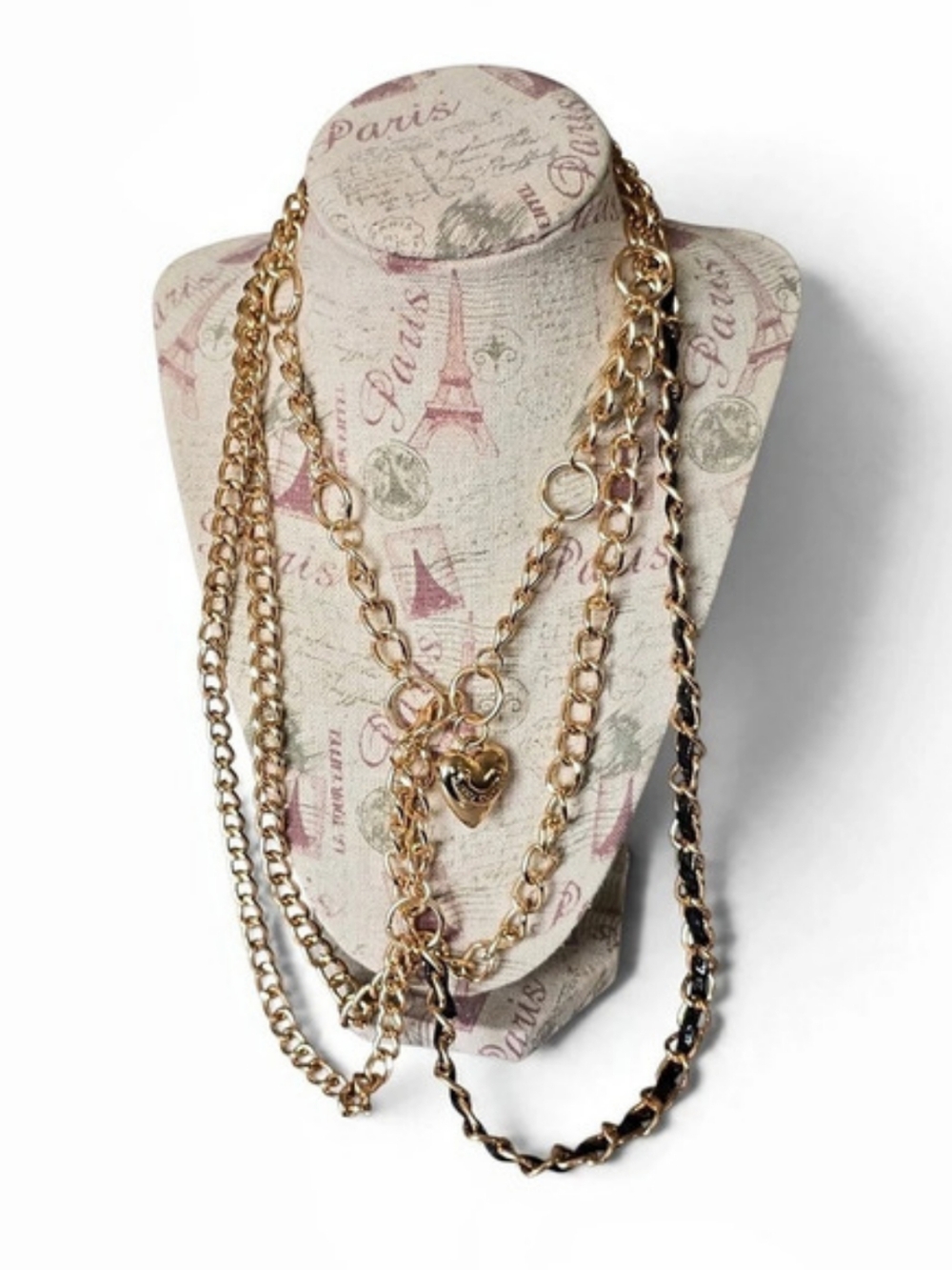 Juicy Couture Layered Heart Pendant Necklace in Gold & Black